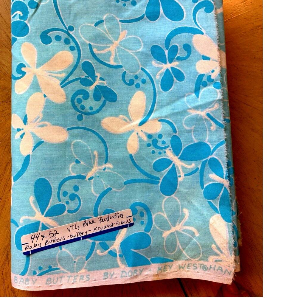 Vtg Key West Blue Butterfly Print Fabric Baby Butters Dory Pulitzer Style 44x52